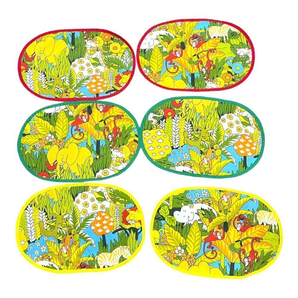 Set Of 6 Vintage Jungle MCM Retro 1970s Whimsical Placemats Monkeys 18" X 12"